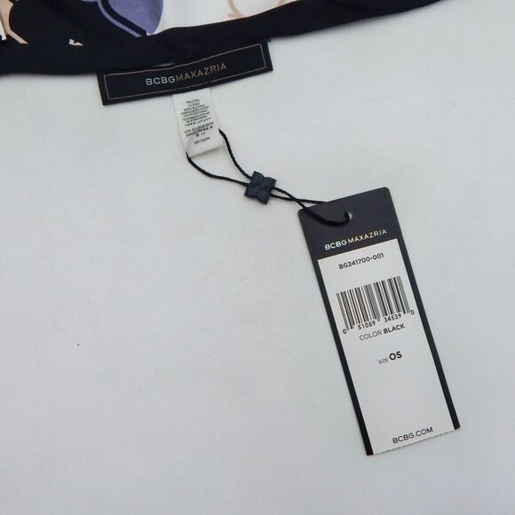 BCBGMaxazria Black White Geometric Design Silk Print Scarf Machine Edge 24 Inch - Picture 3 of 5